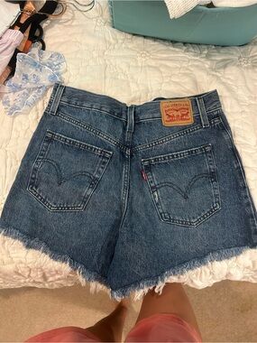 Levi's Blue Denim Frayed Hem Cutoff Shorts